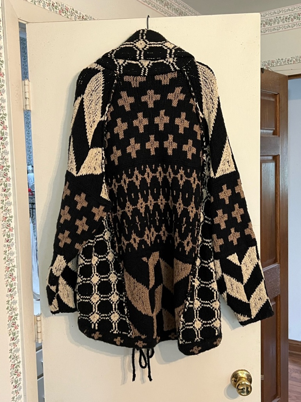Free People Black, Cream & Brown Patterned Shawl Collar Cardigan - Picture 6 of 9